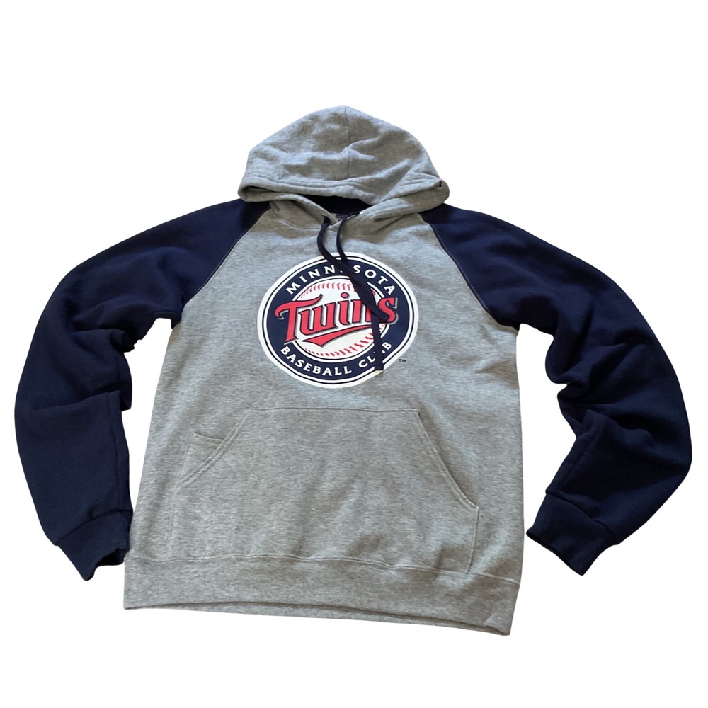 Jerzees NuBlend Minnesota Twins Baseball Hoodie Mens Small Gray Navy Raglan S